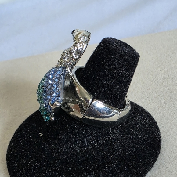 Statement Silver Ring Swan with Blue Green Rhinestones - Picture 5 of 9